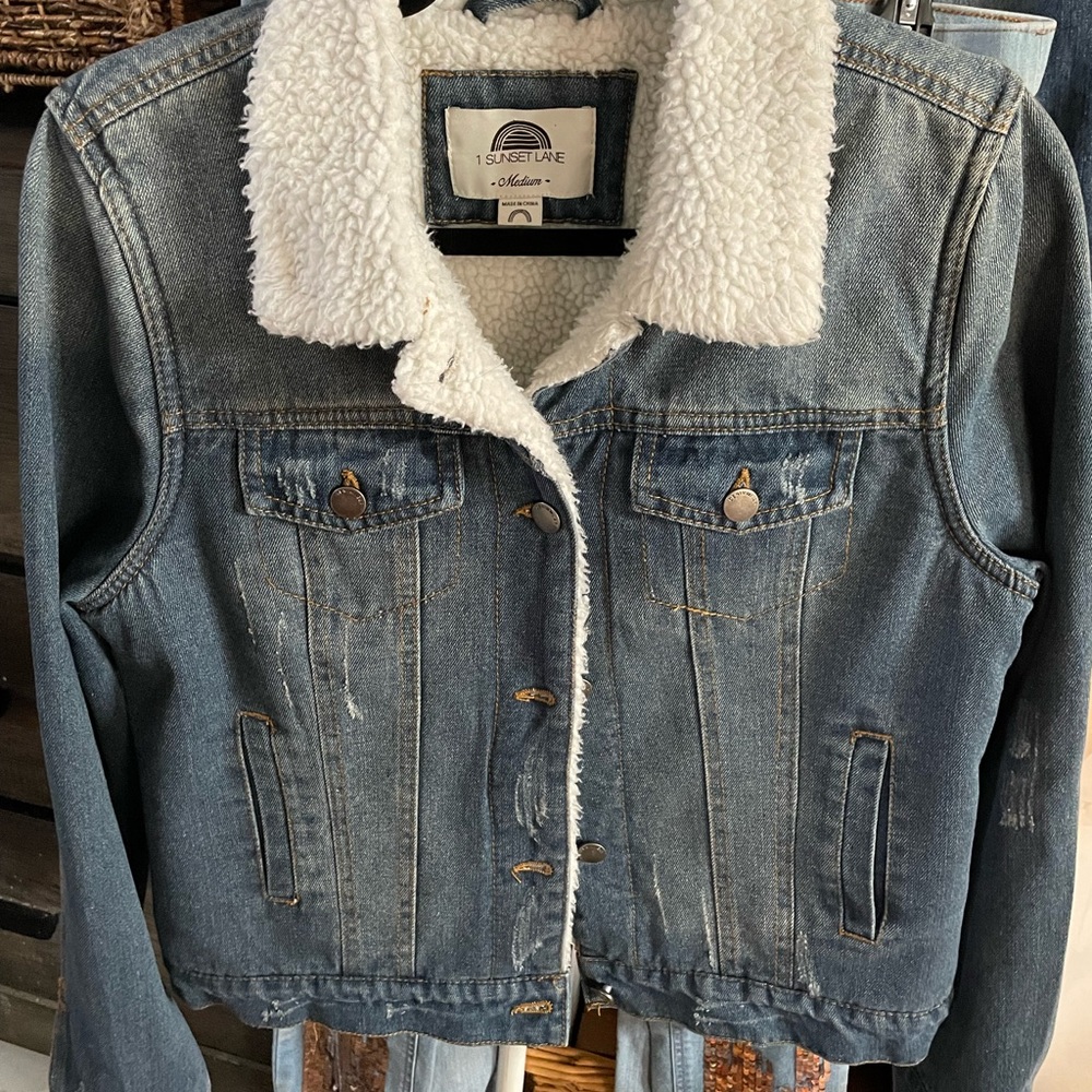 1 Sunset Ln lined ladies blue Jean jacket size M